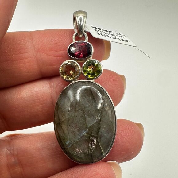 NWT Labradorite cabochon with faceted multi-gemstone pendant in Bali 925! - Picture 11 of 11